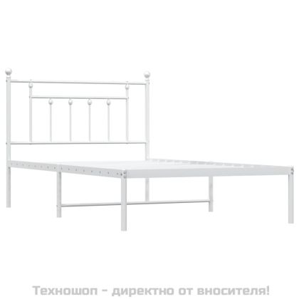 Метална рамка за легло с горна табла, бяла, 107x203 см