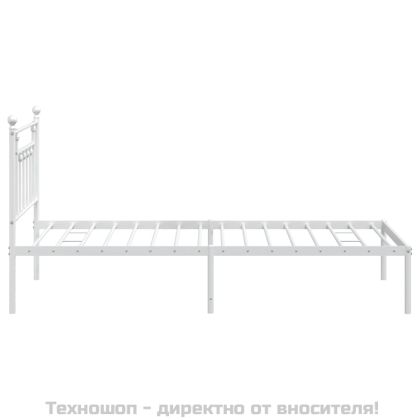Метална рамка за легло с горна табла, бяла, 107x203 см