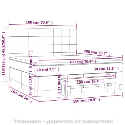 Боксспринг легло с матрак, тъмносиво, 180x200 см, плат