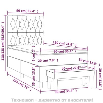 Боксспринг легло с матрак, светлосива, 90x190 см, плат