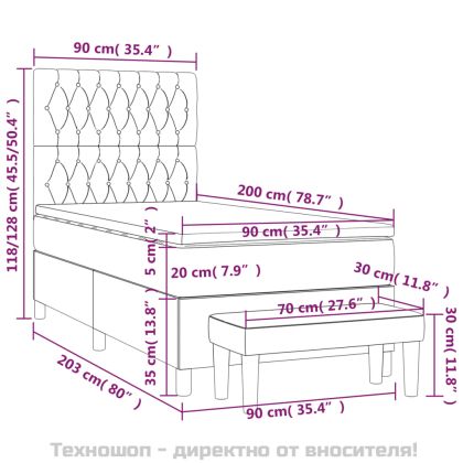 Боксспринг легло с матрак, тъмносиво, 90x200 см, плат