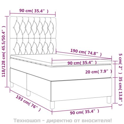 Боксспринг легло с матрак, светлосива, 90x190 см, плат