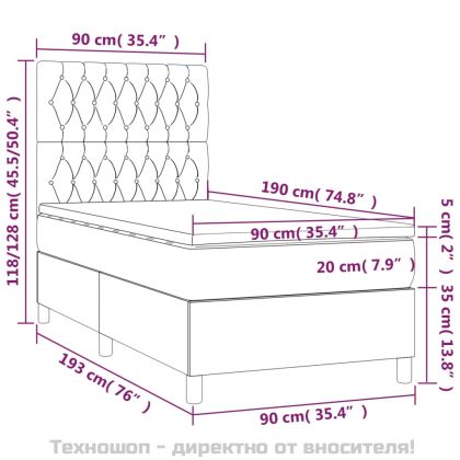 Боксспринг легло с матрак, тъмносив, 90x190 см, плат
