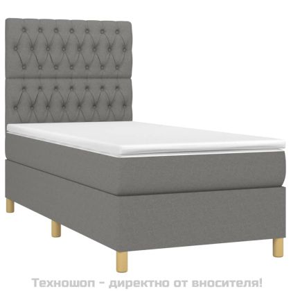 Боксспринг легло с матрак, тъмносив, 90x190 см, плат
