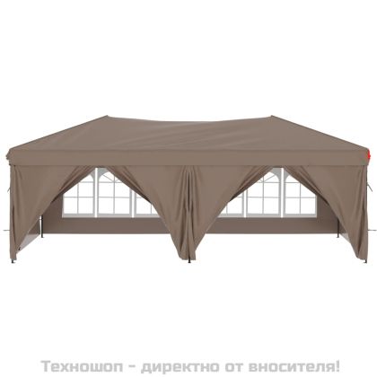 Сгъваема парти шатра със странични стени, таупе, 3x6 м