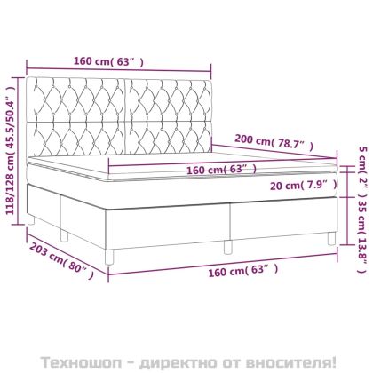 Боксспринг легло с матрак, синьо, 160x200 см, плат