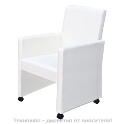 Трапезни столове, 2 бр, бели, изкуствена кожа