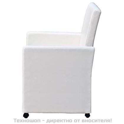 Трапезни столове, 2 бр, бели, изкуствена кожа