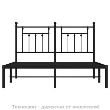 Метална рамка за легло с горна табла, черна, 140x200 см