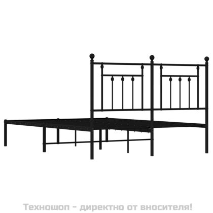 Метална рамка за легло с горна табла, черна, 140x200 см