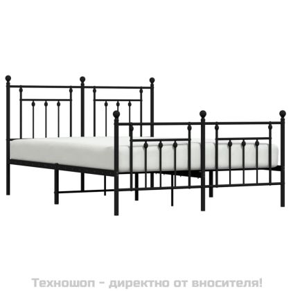 Метална рамка за легло с горна и долна табла, черна, 140x200 см