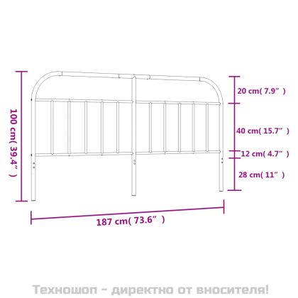 Метална табла за глава, черна, 180 см