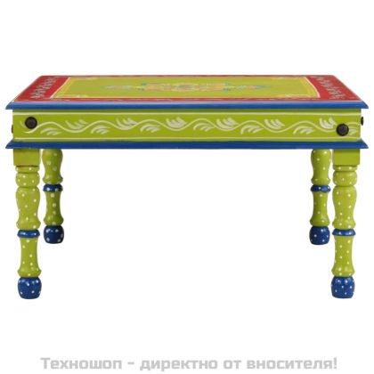 Маса за кафе, зелена, ръчно рисувана, мангово дърво масив