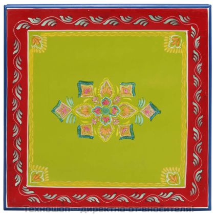 Маса за кафе, зелена, ръчно рисувана, мангово дърво масив