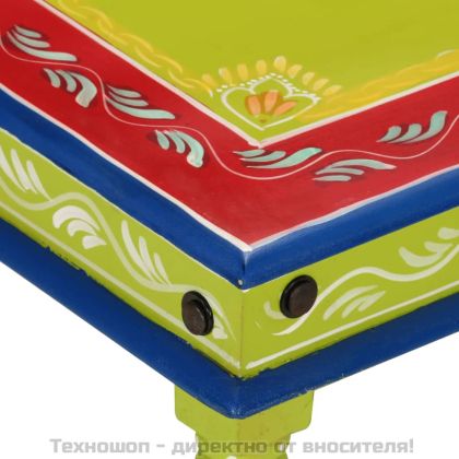 Маса за кафе, зелена, ръчно рисувана, мангово дърво масив