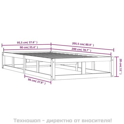 Рамка за легло, черна, 90х200 см, масивно дърво