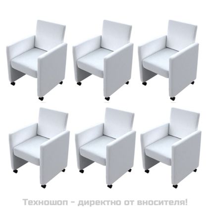 Трапезни столове, 6 бр, бели, изкуствена кожа