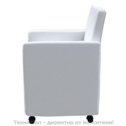 Трапезни столове, 6 бр, бели, изкуствена кожа