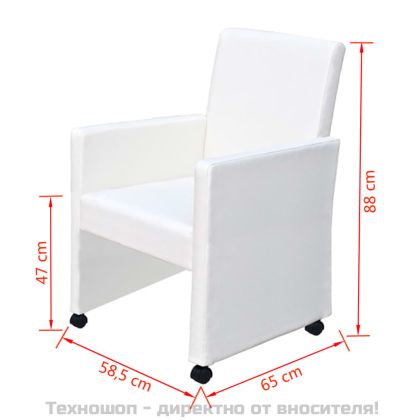 Трапезни столове, 6 бр, бели, изкуствена кожа