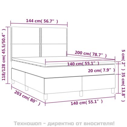 Боксспринг легло с матрак, синьо, 140x200 см, плат