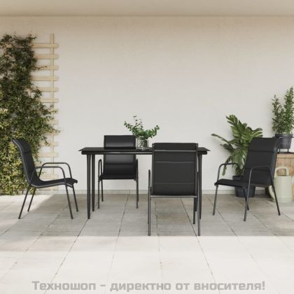 Градински трапезен комплект 5 части черен стомана и текстилен