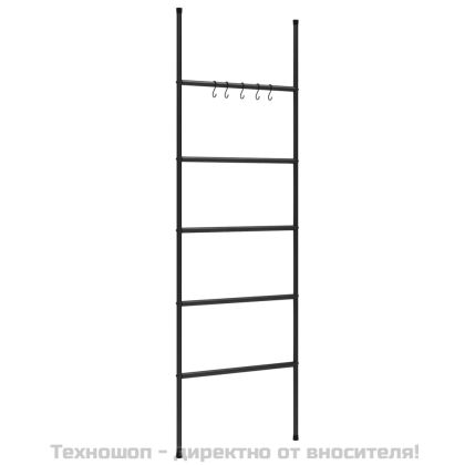 Стълба за кърпи с 5 нива, черна, 58x175 см, желязна