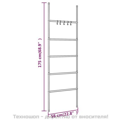 Стълба за кърпи с 5 нива, черна, 58x175 см, желязна