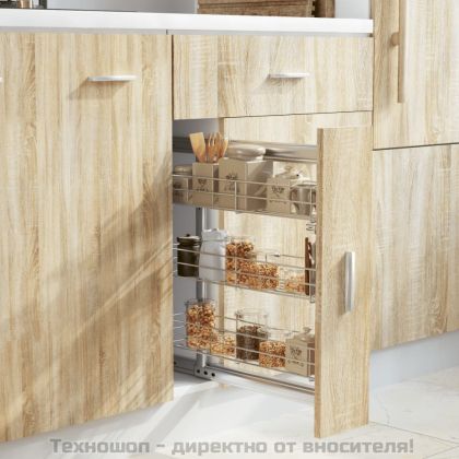 Издърпваща се кошница за кухня 3 нива сребриста 47x15,5x55,5 см