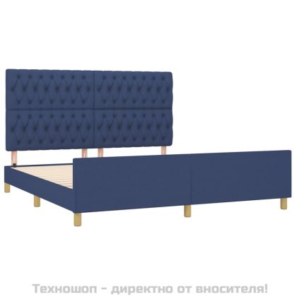 Рамка за легло с табла, синя, 180x200 см, плат