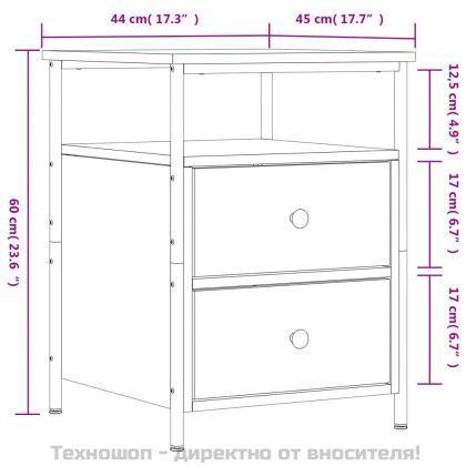 Нощни шкафчета 2 бр кафяв дъб 44x45x60 см инженерно дърво