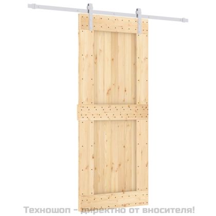 Плъзгаща врата с монтажни части, 85x210 см, борово дърво масив