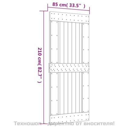 Плъзгаща врата с монтажни части, 85x210 см, борово дърво масив