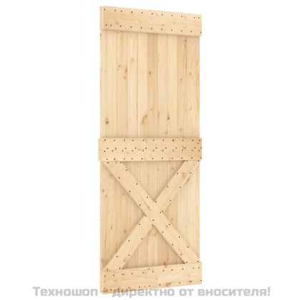 Плъзгаща врата с монтажни части, 85x210 см, борово дърво масив