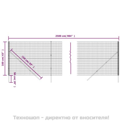 Ограда от телена мрежа зелена 1,6x25 м поцинкована стомана