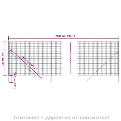 Ограда от телена мрежа зелена 2,2x25 м поцинкована стомана