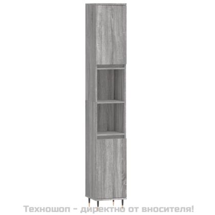 Комплект мебели за баня от 3 части сив сонома инженерно дърво