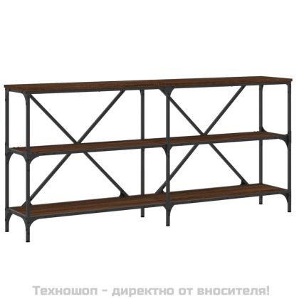 Конзолна маса кафяв дъб 160x30x75 см инженерно дърво и желязо