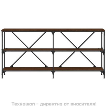 Конзолна маса кафяв дъб 160x30x75 см инженерно дърво и желязо