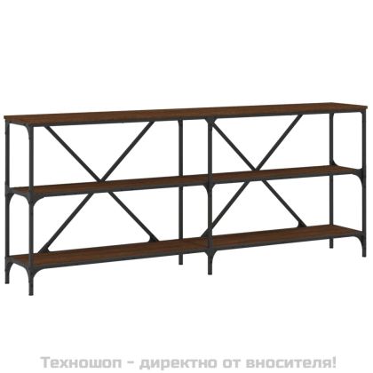 Конзолна маса кафяв дъб 180x30x75 см инженерно дърво и желязо