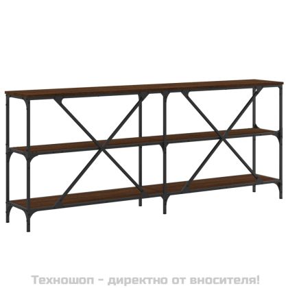 Конзолна маса кафяв дъб 180x30x75 см инженерно дърво и желязо