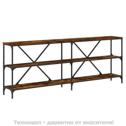 Конзолна маса опушен дъб 200x30x75 см инженерно дърво и желязо