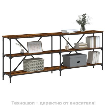 Конзолна маса опушен дъб 200x30x75 см инженерно дърво и желязо