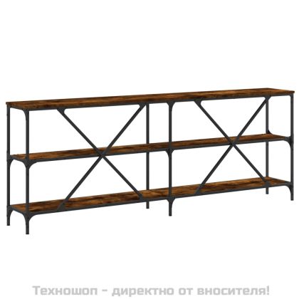 Конзолна маса опушен дъб 200x30x75 см инженерно дърво и желязо