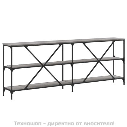 Конзолна маса сив сонома 200x30x75 см инженерно дърво и желязо