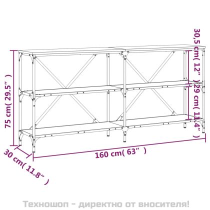Конзолна маса сив сонома 160x30x75 см инженерно дърво и желязо