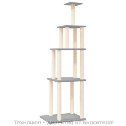 Котешко дърво със сизалени стълбове, светлосиво, 183 см