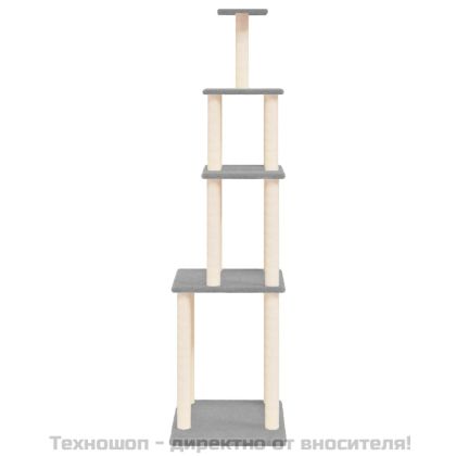 Котешко дърво със сизалени стълбове, светлосиво, 183 см