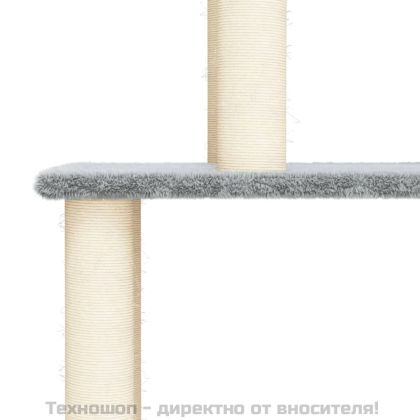 Котешко дърво със сизалени стълбове, светлосиво, 183 см