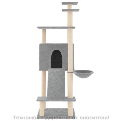 Котешко дърво със сизалени стълбове, светлосиво, 153 см