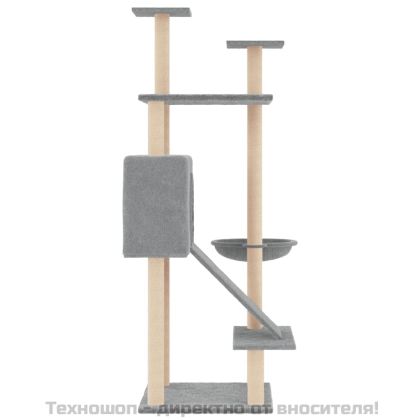 Котешко дърво със сизалени стълбове, светлосиво, 153 см